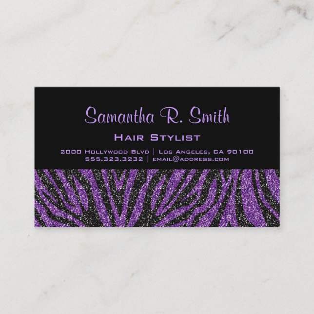 Black and Purple Zebra Professional Business Card (Front)