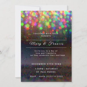 Black and Rainbow Lights and Glitter Wedding  Invitation
