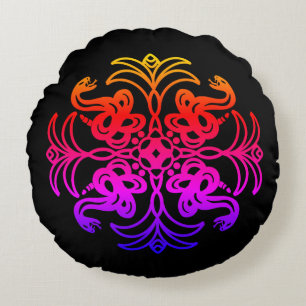Black and Rainbow Tribal Snake Mandala   Round Cushion