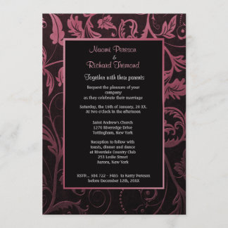 Black and Raspberry Damask Wedding Invitation