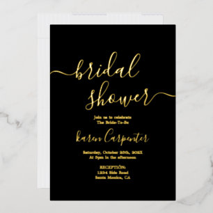Black and Real gold foil Bridal Shower Invitation