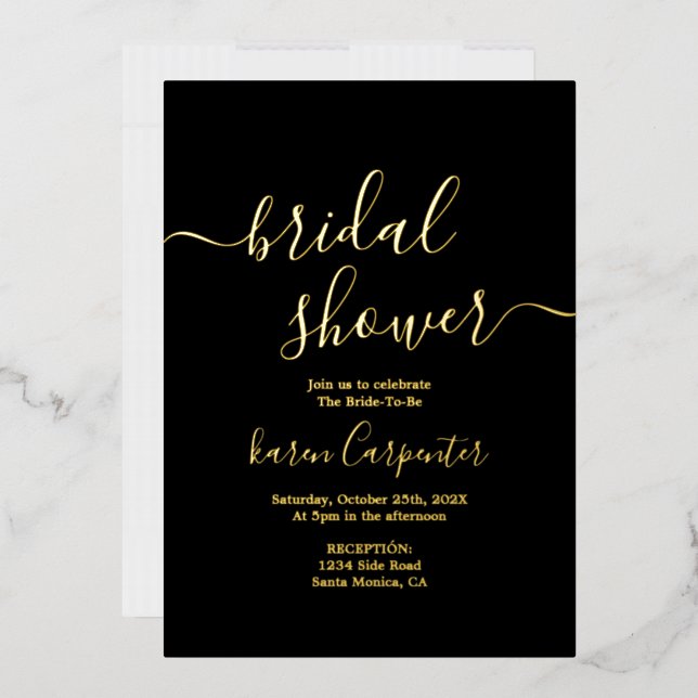 Black and Real gold foil Bridal Shower Invitation (Envelope)