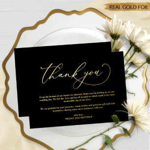 Black and Real Gold Foil, Wedding Thank You Card