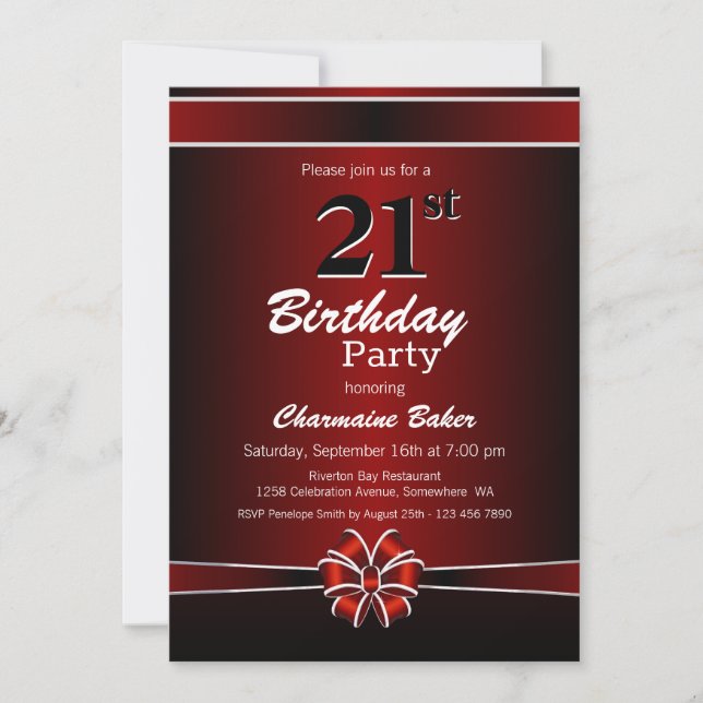 Black and Red 21st Birthday Party Invitation (Front)