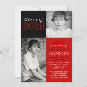 Black and Red 2 Photo Graduation Announcement