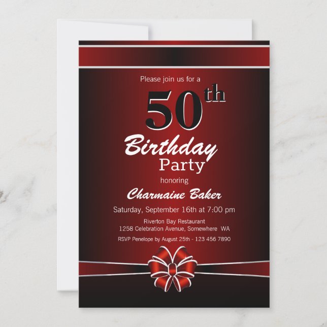 Black and Red 50th Birthday Party Invitation (Front)