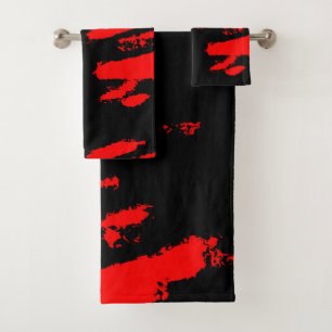 Black and Red Abstract Bath Towel Set