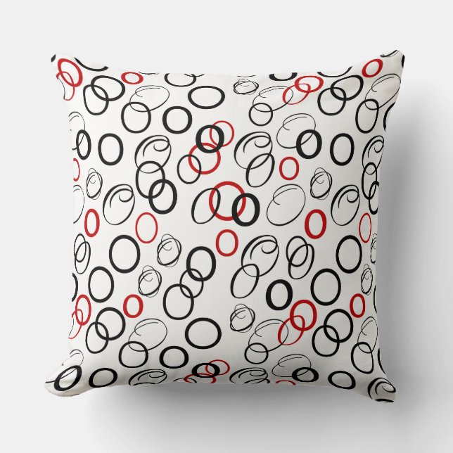 Black and Red Abstract Circle Pattern Cushion (Front)