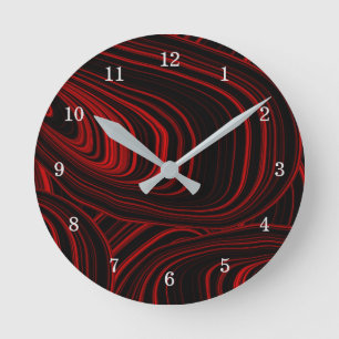 Black and Red Abstract Geode Pattern Round Clock