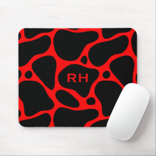 Black and red abstract giraffe pattern mouse pad