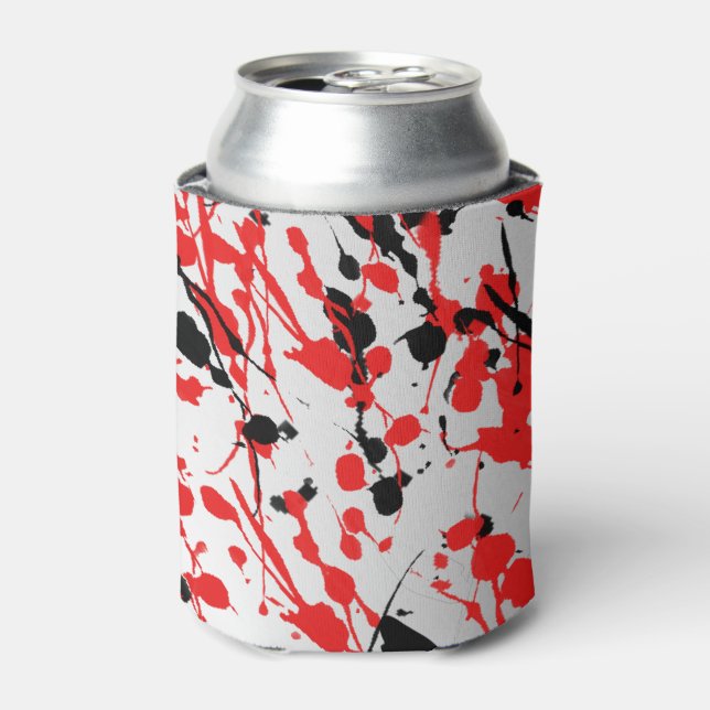 Black and Red Abstract Splash and Drip Can Cooler (Can Front)