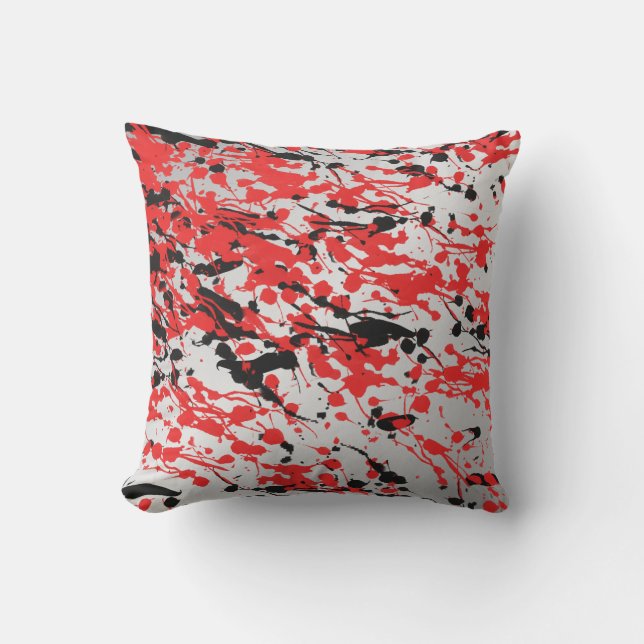 Black and Red Abstract Splash and Drip Cushion (Front)