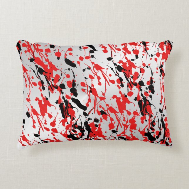 Black and Red Abstract Splash and Drip Decorative Cushion (Front)