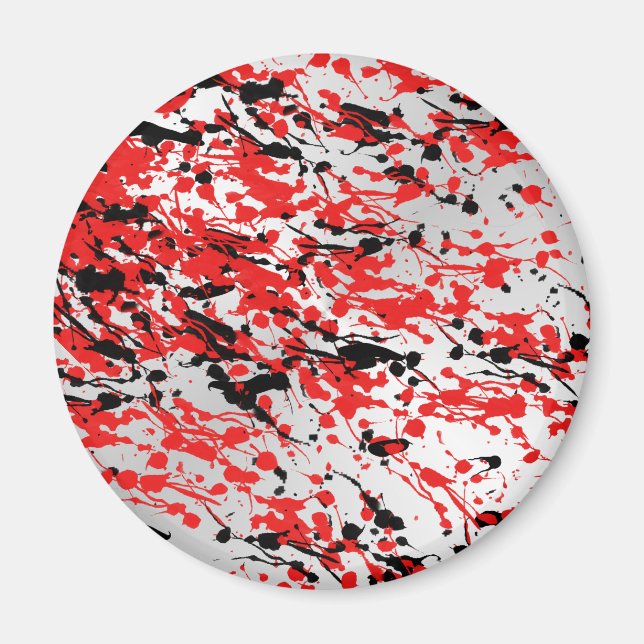 Black and Red Abstract Splash and Drip Magnet (Front)