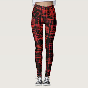 Black and Red Abstract Stripe Pattern Leggings