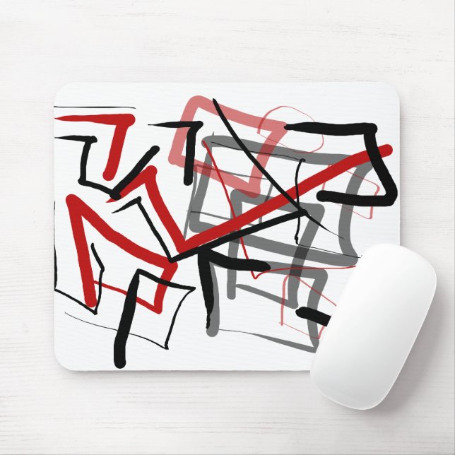 Black and red abstract striped mouse pad (With Mouse)