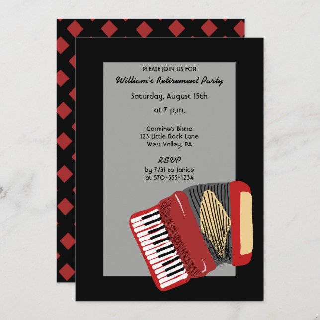 Black and Red Accordion Players Party Invitation (Front/Back)