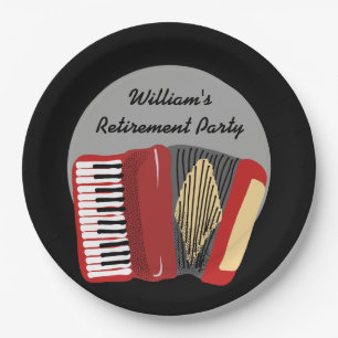 Black and Red Accordion Players Party Paper Plate