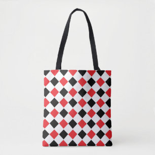Black and Red Argyle Pattern Tote Bag