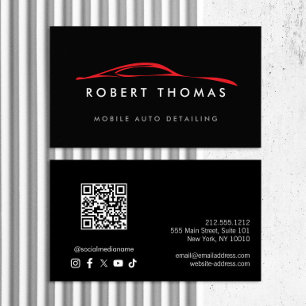 Black and Red Auto Detailing, Auto Repair QR Code Business Card