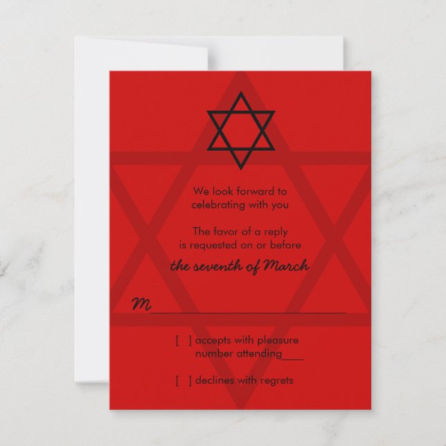 Black and Red Bar Mitzvah RSVP Reply Card (Front)