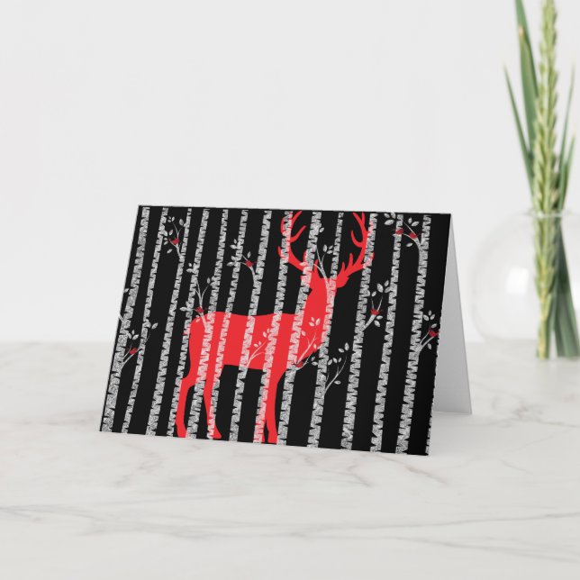 Black and Red Birch Tree Forest Greeting Card (Front)