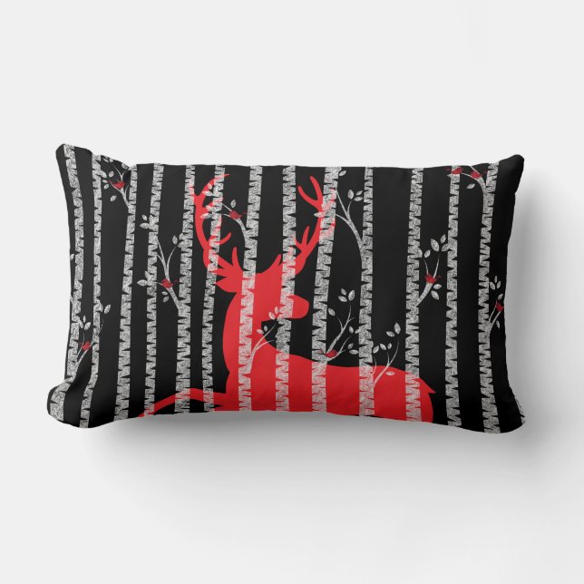Black and Red Birch Tree Forest Pillow (Front)