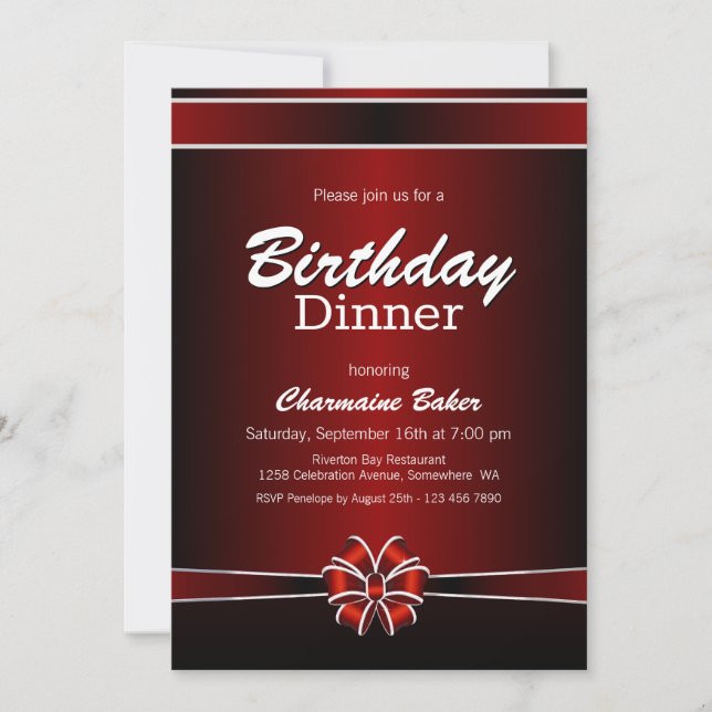 Black and Red Birthday Dinner Party Invitation (Front)