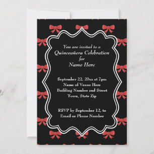 Black and Red Bows Pattern Print Quinceanera Invitation
