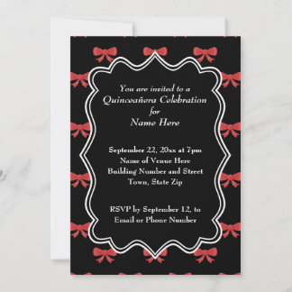 Black and Red Bows Pattern Print Quinceanera Invitation