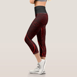 Black And Red Brown Design Capri Leggings
