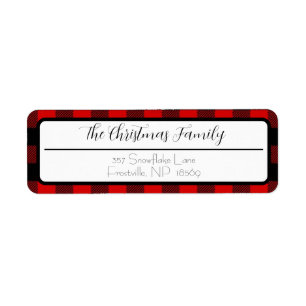 Black and Red Buffalo Plaid Christmas Return Lable