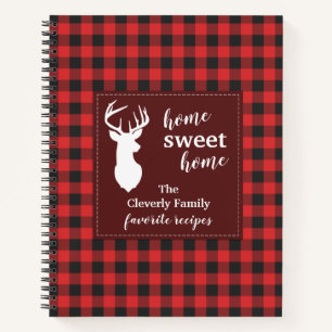 Black and Red Buffalo Plaid Family Holiday Recipes Notebook
