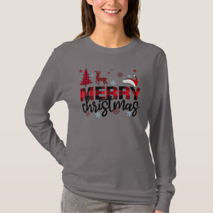 Black and Red Buffalo Plaid Merry Christmas Design T-Shirt