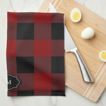 Black and red buffalo plaid monogrammed