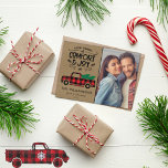 Black and Red Buffalo Plaid Truck Photo Christmas  Postcard<br><div class="desc">Red Buffalo Plaid Truck Photo Christmas Card - Unique Christmas Card features your very special photo, hand lettered text with a red and black buffalo plaid vintage truck. Our hight quality template makes it so easy for you to personalise your Christmas card. The back of the card is red buffalo...</div>
