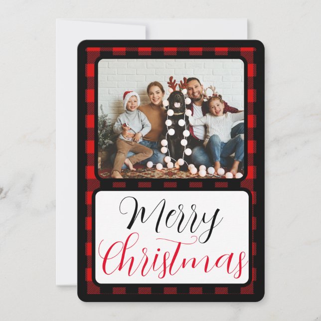 Black and Red Bufflo Plaid Christmas Holiday Card (Front)