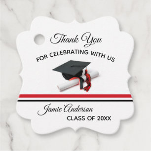 Black and Red Cap & Tassel Graduation Favour Tags