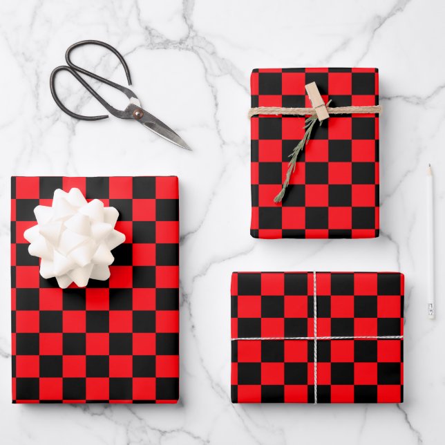 Black and Red Checkered Racing  Wrapping Paper Sheet (Front)