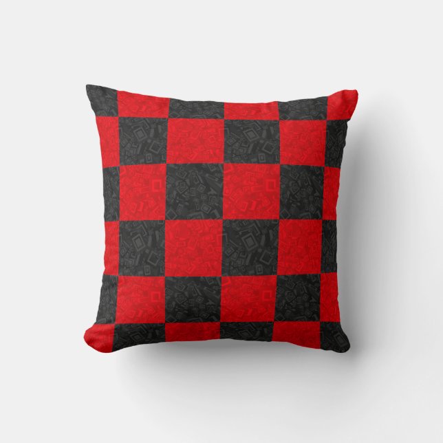 Black and Red Chequerboard Pattern Pillow 16"x16" (Front)