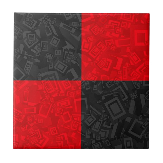 Black and Red Chequered Pattern Small Ceramic Tile (Front)