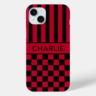 Black and Red Chequered Striped Personalised Case