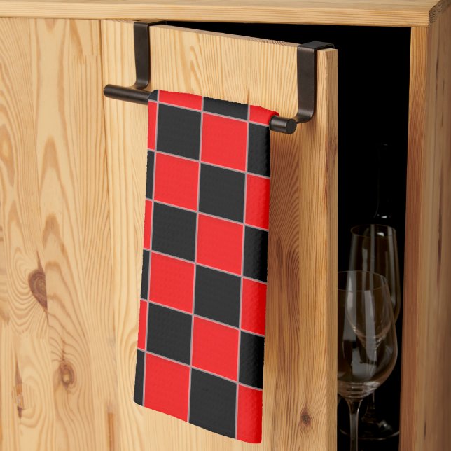 Black and Red Chequered Tea Towel (Thirds Fold)