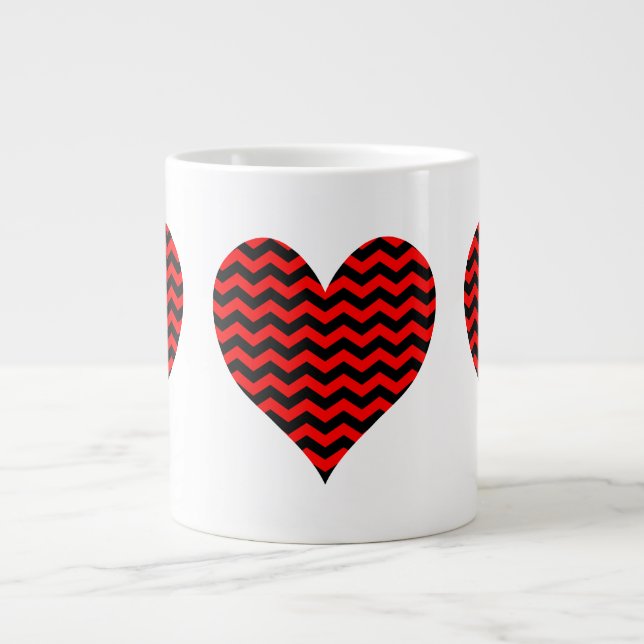 Black and Red Chevron Heart Large Coffee Mug (Front)
