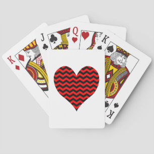 Black and Red Chevron Heart Playing Cards