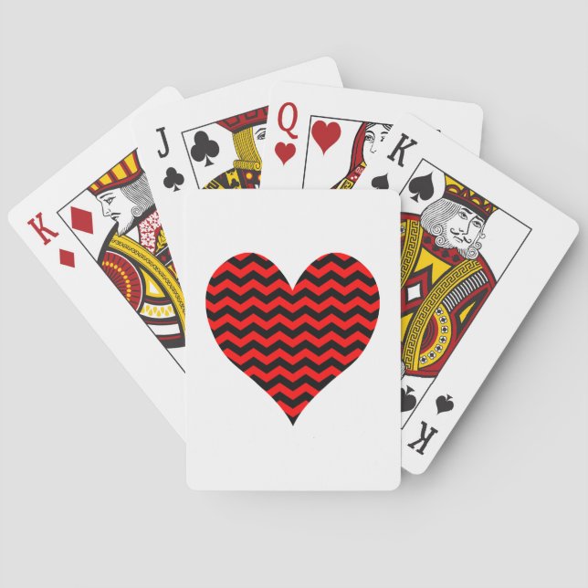 Black and Red Chevron Heart Playing Cards (Back)