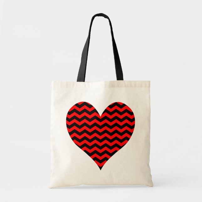 Black and Red Chevron Heart Tote Bag (Front)