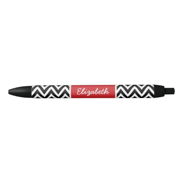 Black and Red Chevron Monogram Ink Pen (Front)