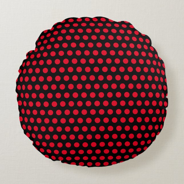 Black And Red Circle Polka Dot Patterns Pretty Round Cushion (Front)
