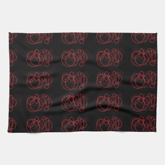 Black and Red circles sticker Tea Towel (Horizontal)